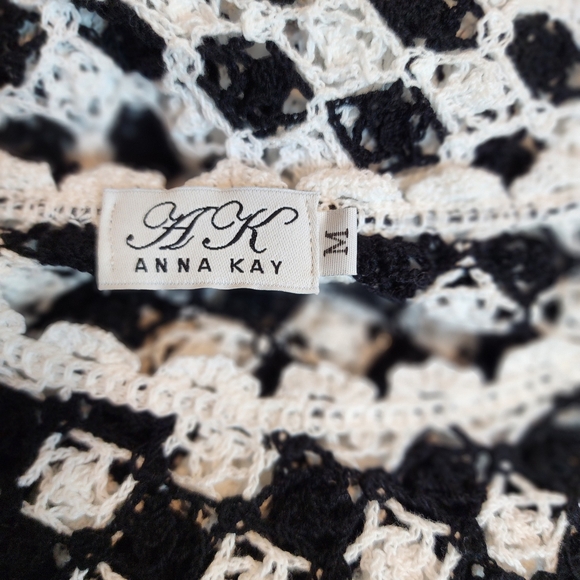 Anna Kay Womens Medium Black and White Open Knit Tunic Dress Coverup - Picture 6 of 6